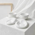 Χειροποίητα Πορσελάνινα Σουβέρ Βότσαλο "Organic Pebble" με Κούπες New Bone | Σετ 2 Κουπών + 2 Σουβέρ - Image 2