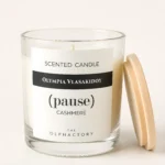 Φυτικό αρωματικό κερί Cashmere σε γυάλινο δοχείο με ξύλινο καπάκι, σειρά (pause) - The Olphactory