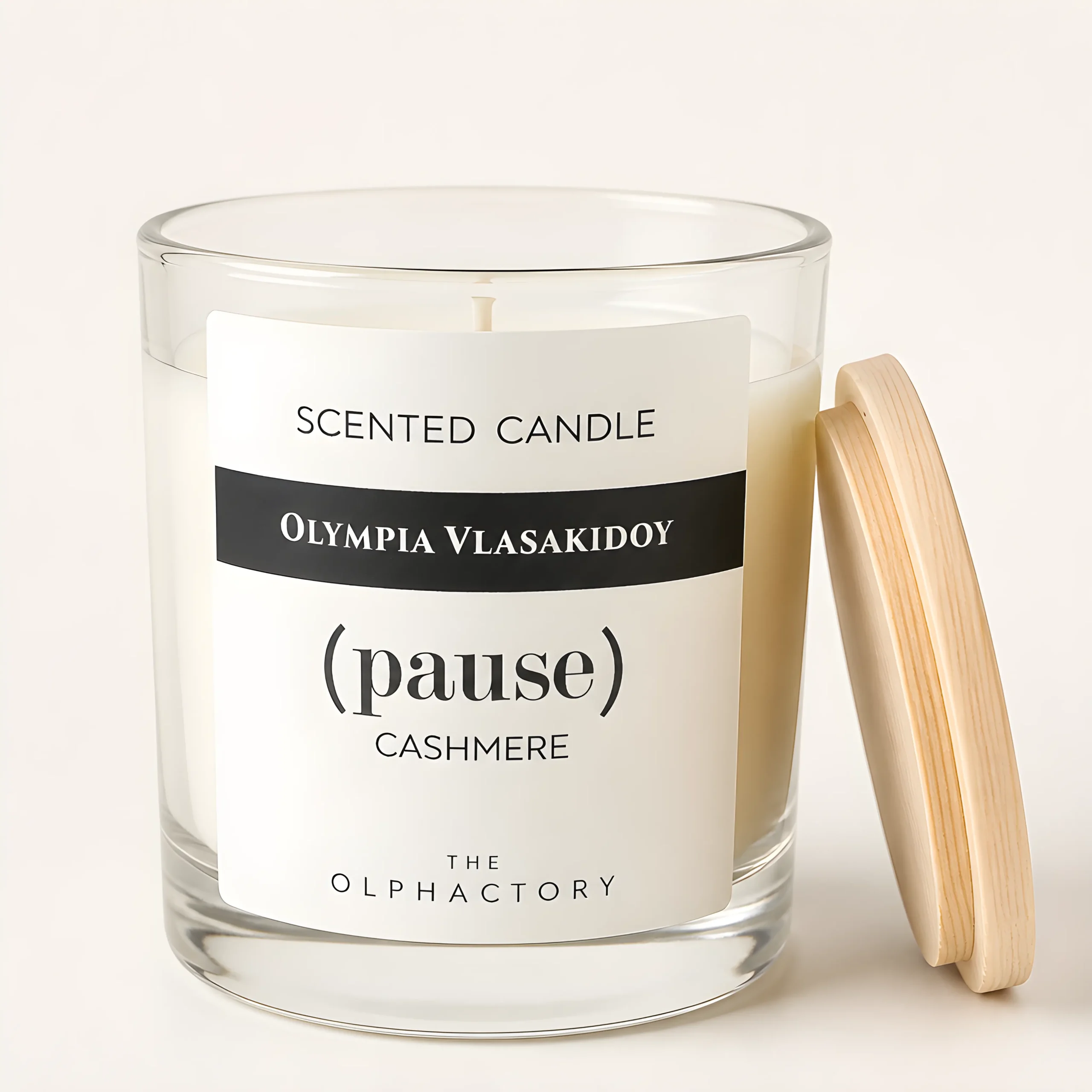 aromatiko-keri-cashmere-pause-the-olphactory-1 Φυτικό αρωματικό κερί Cashmere σε γυάλινο δοχείο με ξύλινο καπάκι, σειρά (pause) - The Olphactory