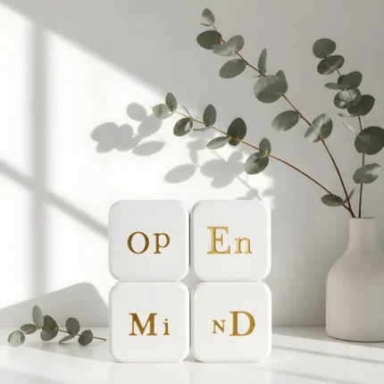 Μαγνήτες πορσελάνης Open Mind σε ράφι με ευκάλυπτο