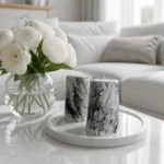Σετ 2 κηροπηγίων Marble Noir σε λευκή πορσελάνη με μαύρο εφέ μαρμάρου