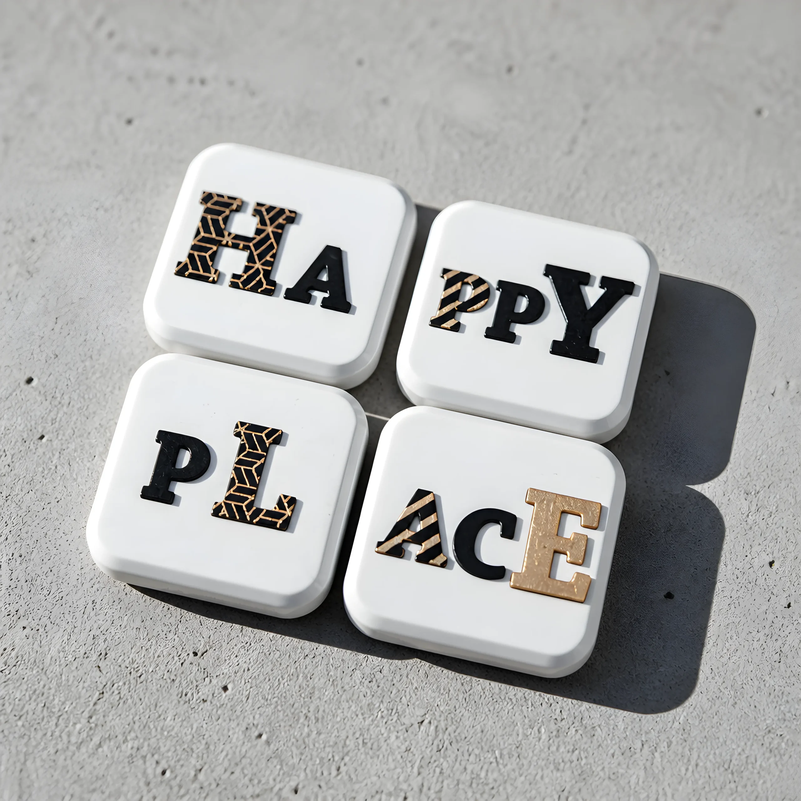 magnites-signature-world-happy-place-1 Σετ 4 χειροποίητων πορσελάνινων μαγνητών Happy Place με μαύρα γράμματα και χρυσές λεπτομέρειες