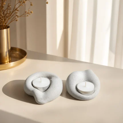 Χειροποίητα πορσελάνινα κηροπήγια Lumen duo – Stone με εφέ πέτρας