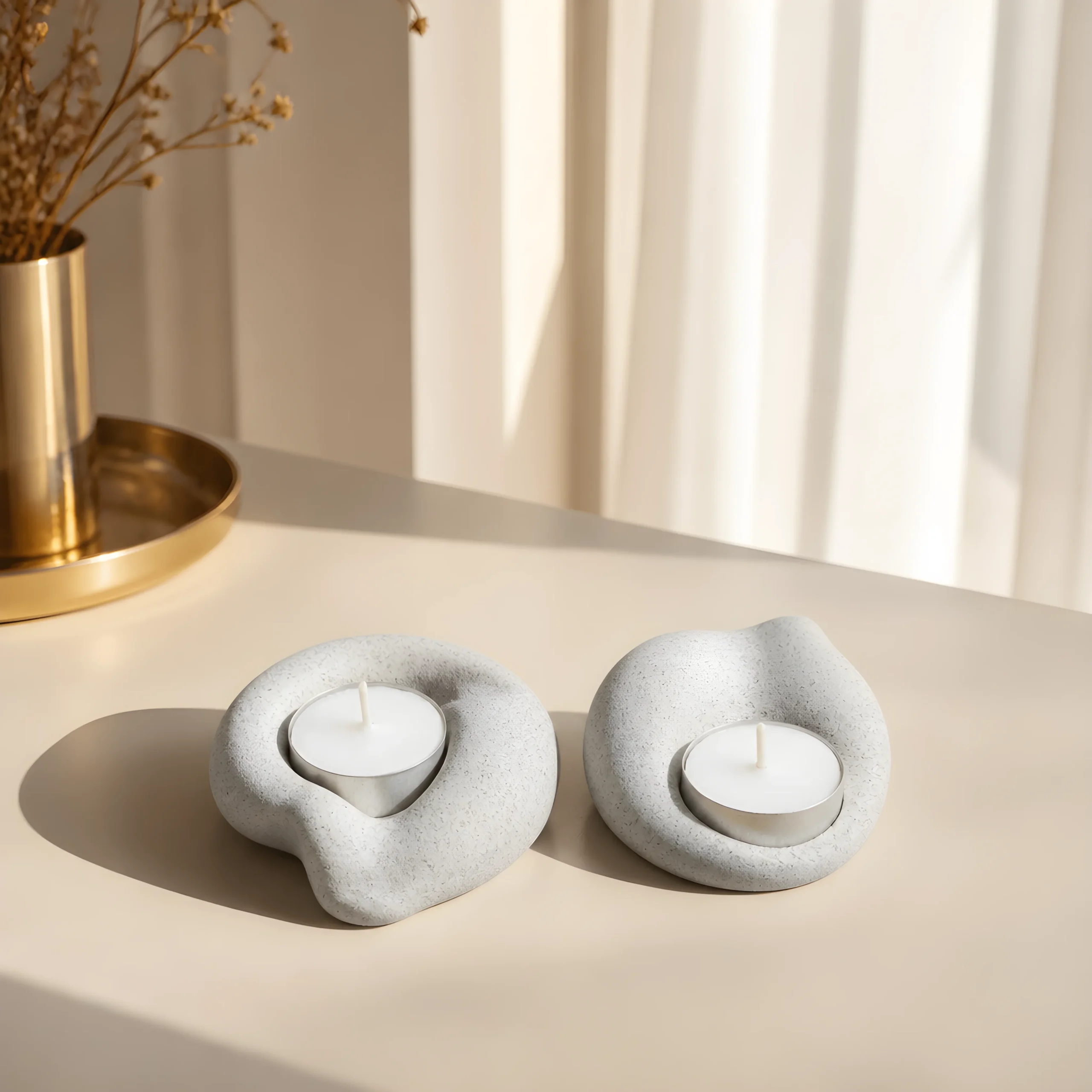 lumen-duo-stone-kiropigia-set-organic-collection-1 Χειροποίητα πορσελάνινα κηροπήγια Lumen duo – Stone με εφέ πέτρας