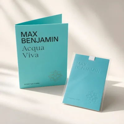 Αρωματική κάρτα Max Benjamin Acqua Viva, ανοιχτή και στη συσκευασία της